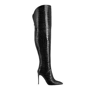 Caiman II Black Crocodile Pattern Boots